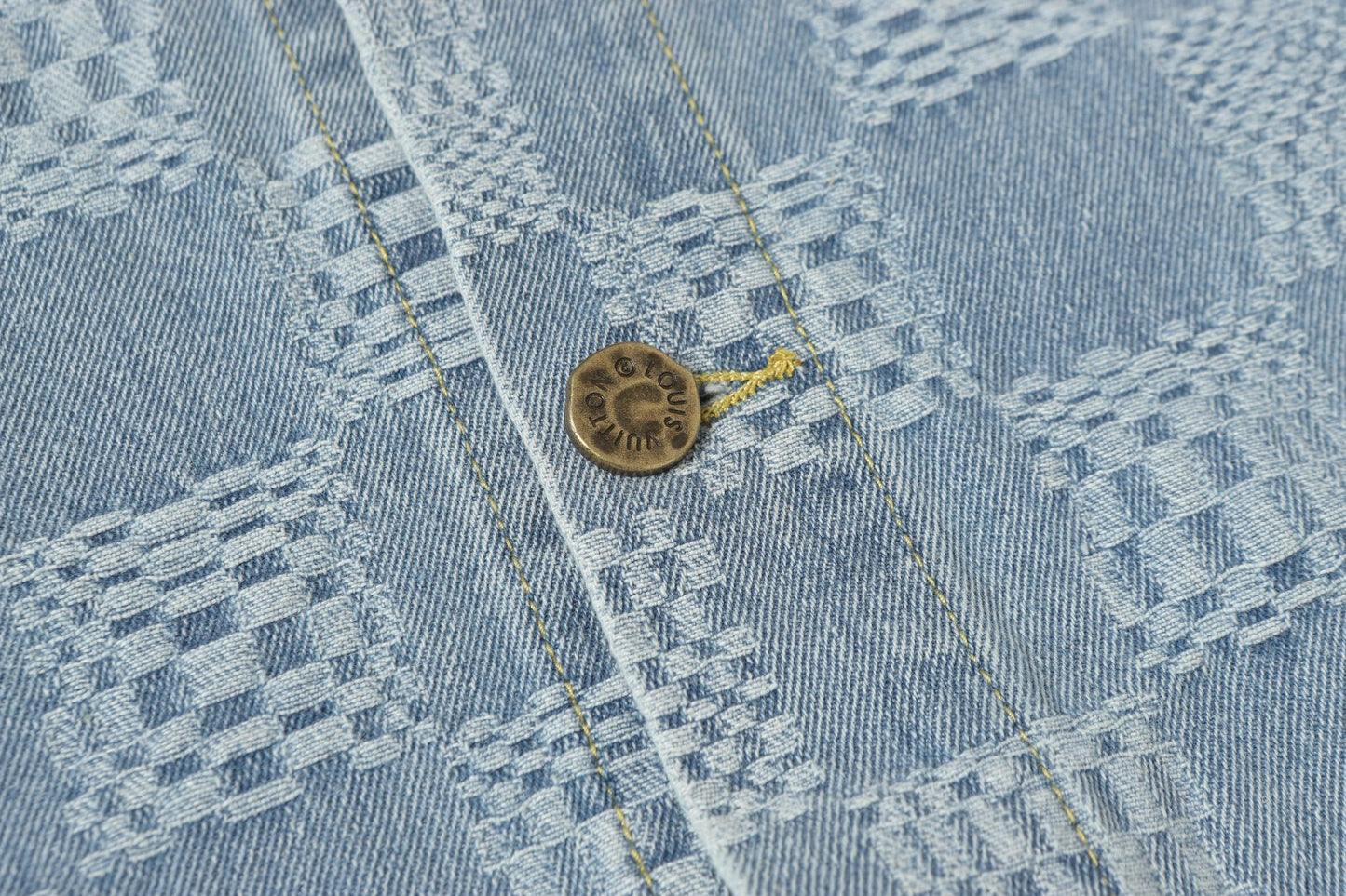 250520 New limited edition checkered patchwork washed blue denim set