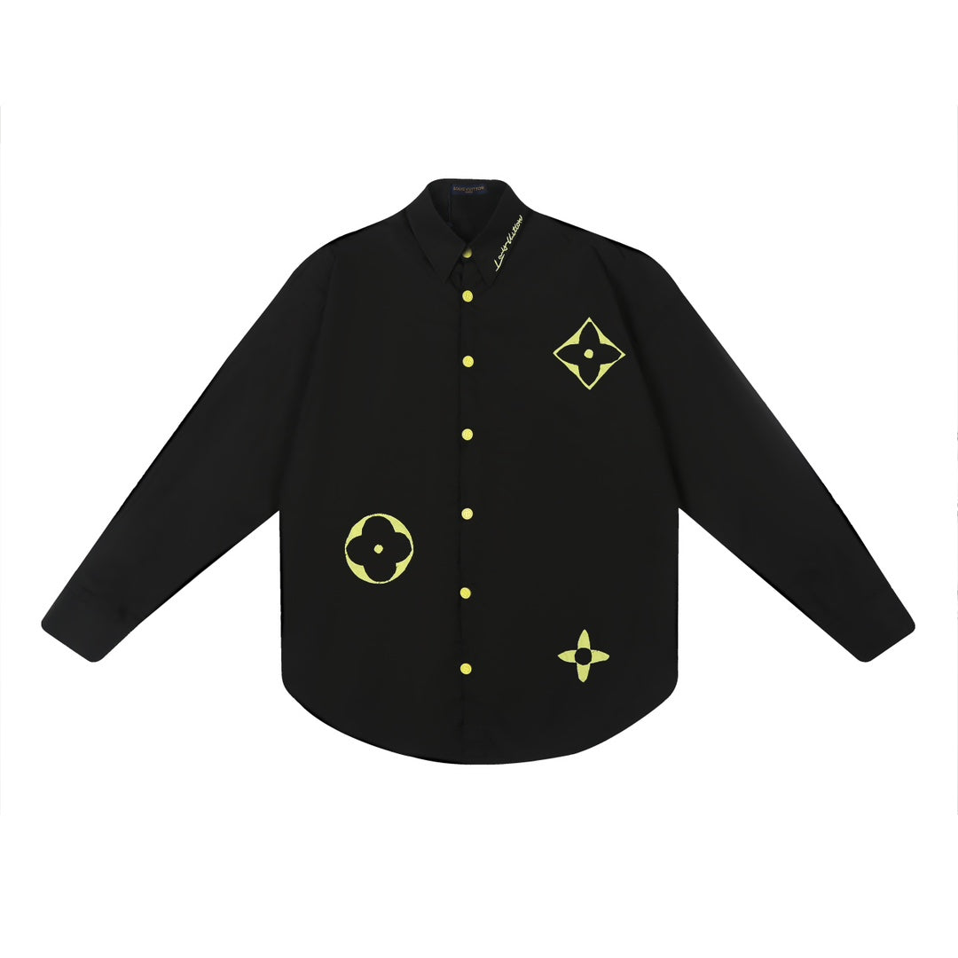 250520 New flower-cut patterned color-blocking encrypted satin shirt