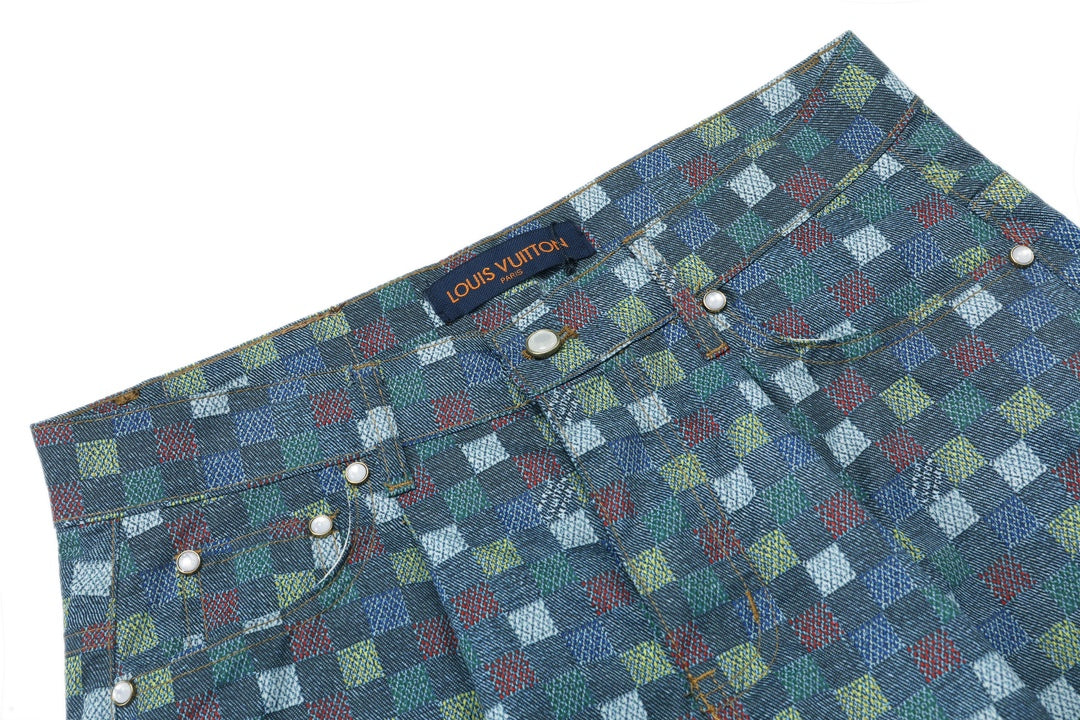 250520 New Mosaic colored checkered jacquard shorts