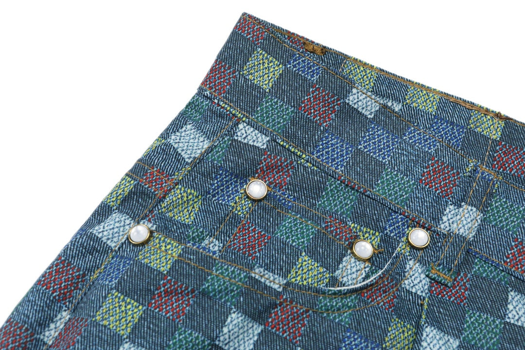 250520 New Mosaic colored checkered jacquard shorts
