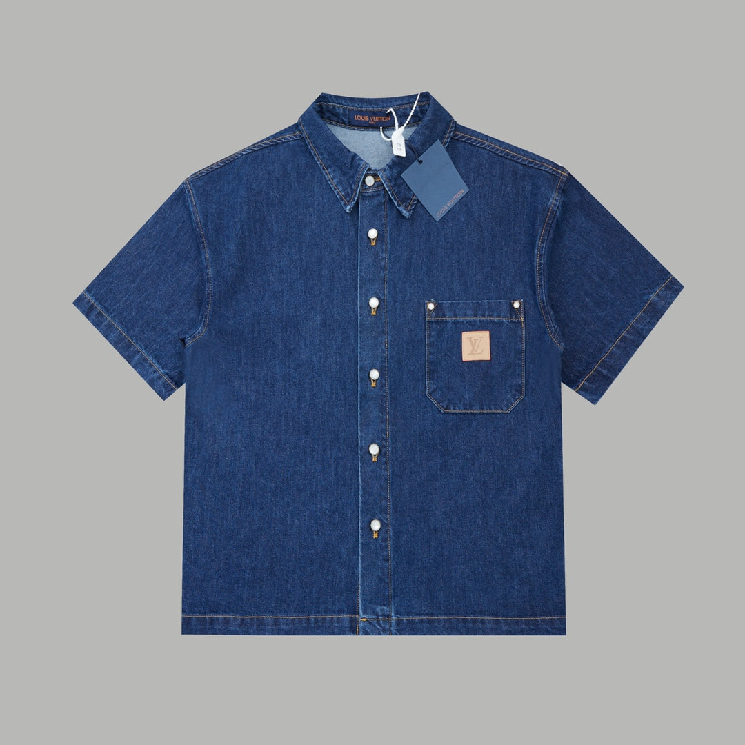 250527 New back flocking Earth denim waistcoat shirt