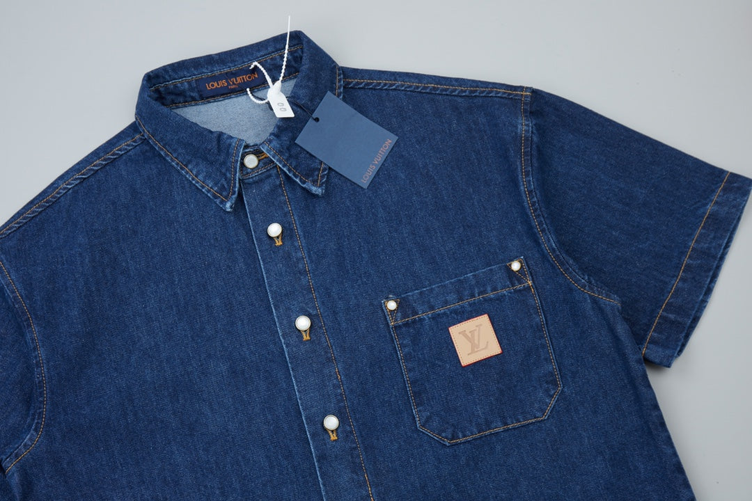 250527 New back flocking Earth denim waistcoat shirt