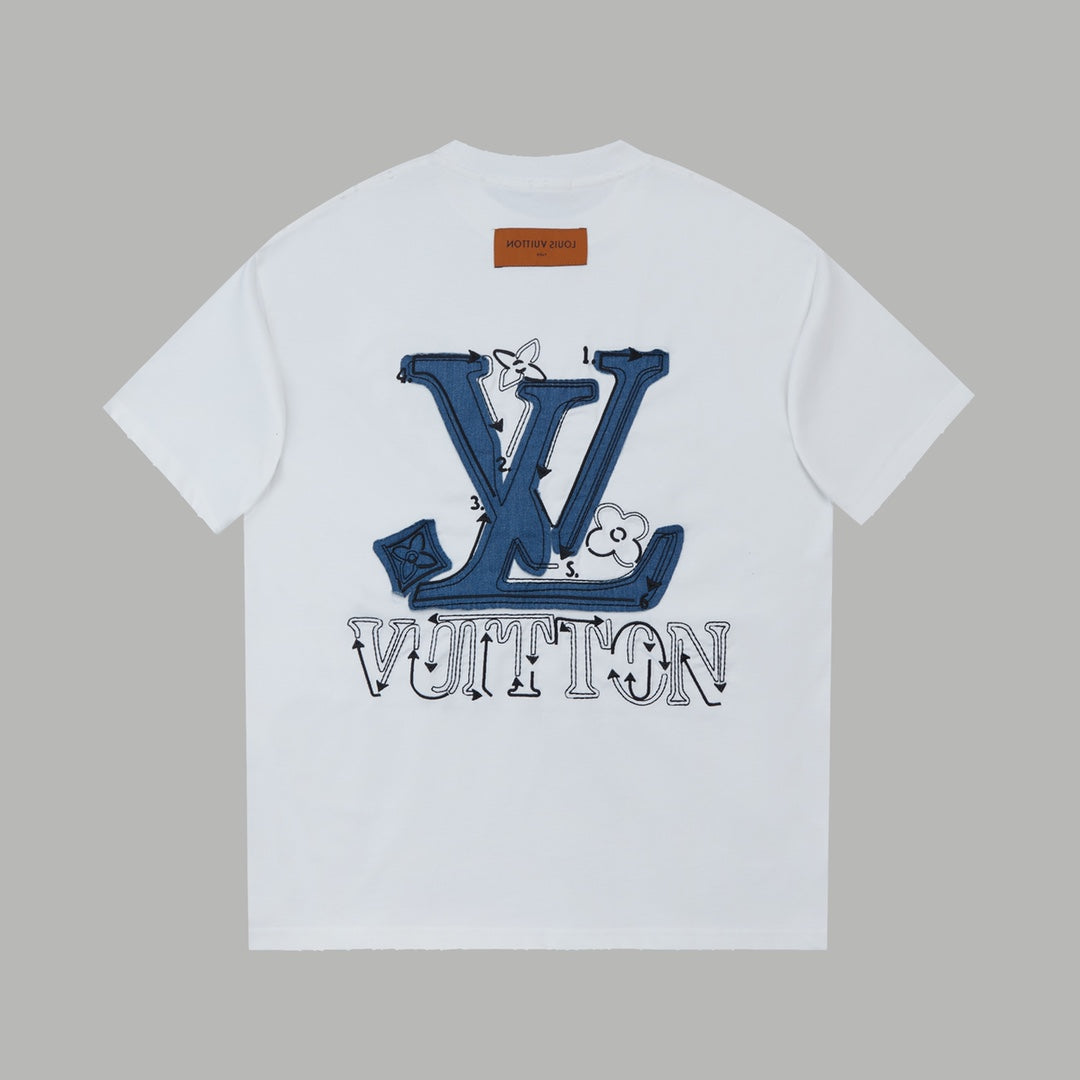250527 New denim patchwork and embroidery T-shirt