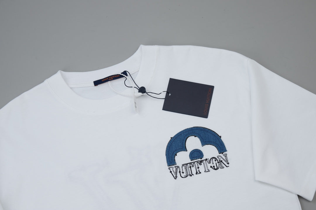 250527 New denim patchwork and embroidery T-shirt