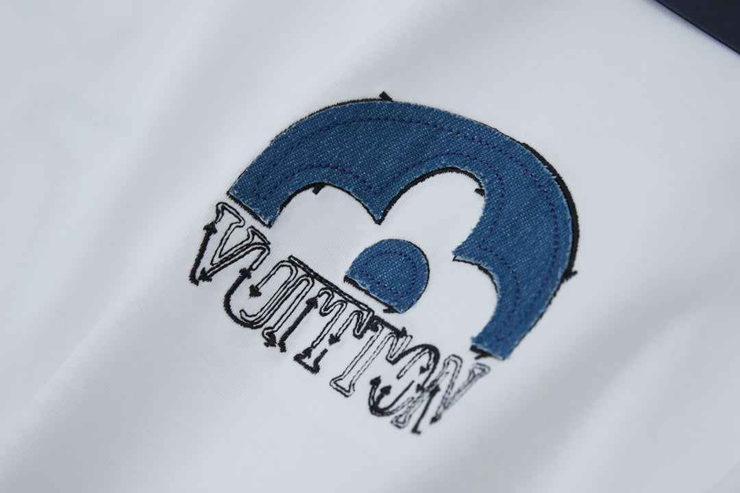 250527 New denim patchwork and embroidery T-shirt