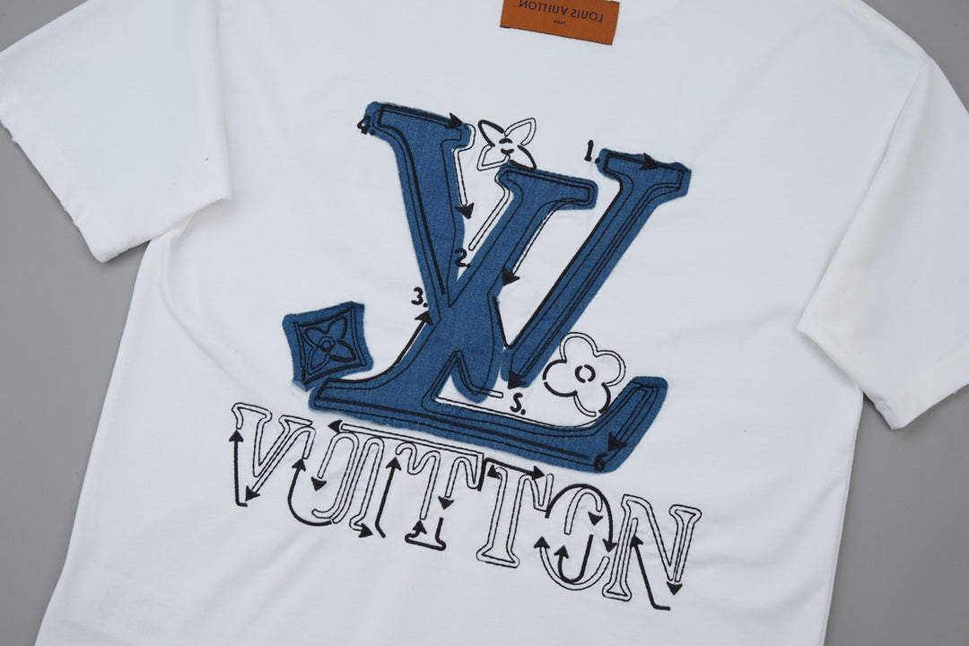 250527 New denim patchwork and embroidery T-shirt