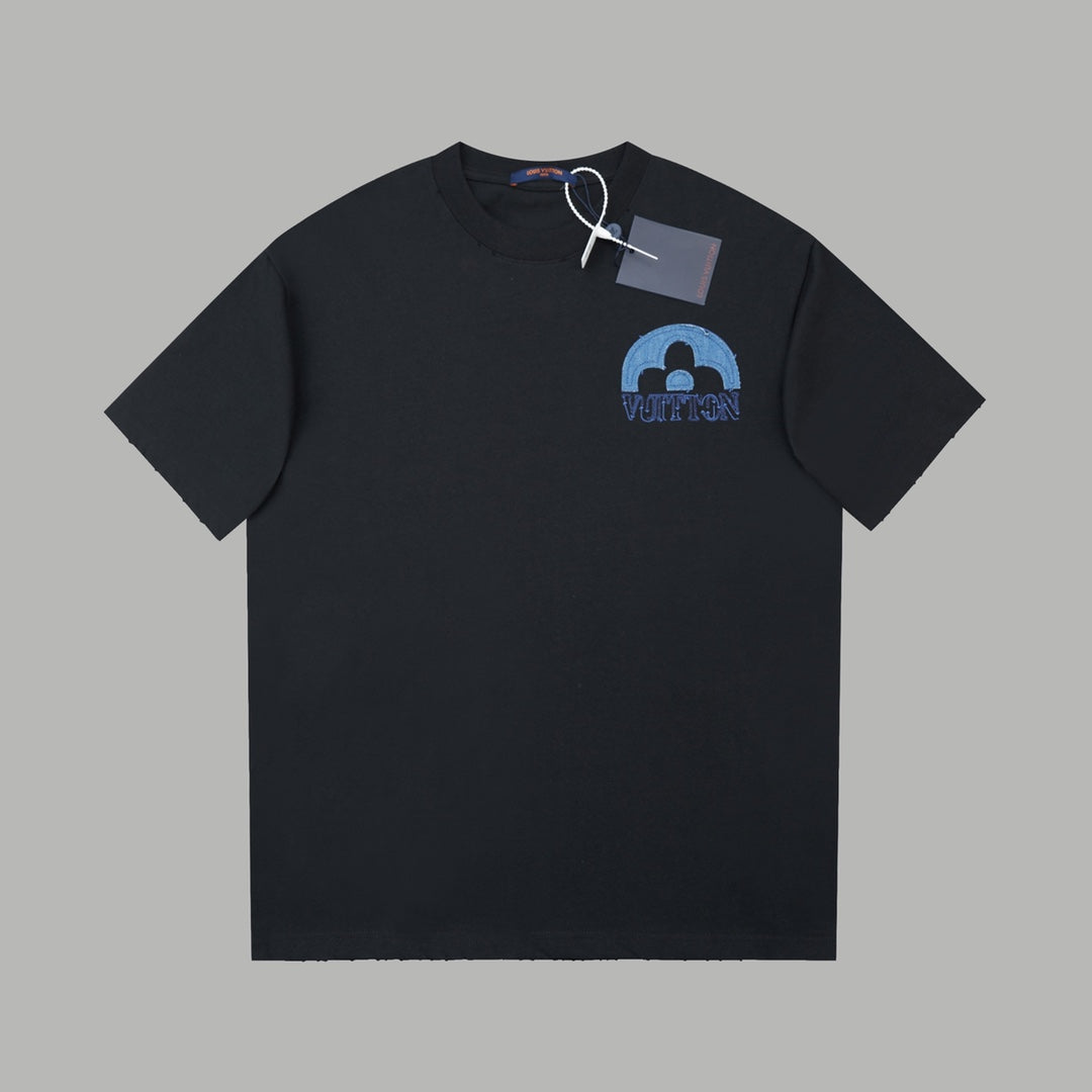 250527 New denim patchwork and embroidery T-shirt