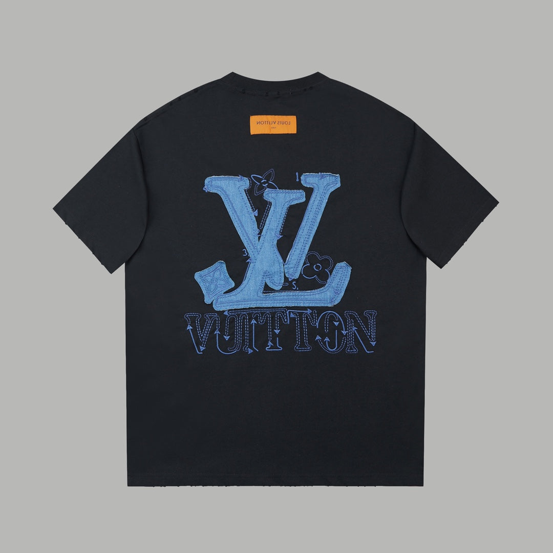 250527 New denim patchwork and embroidery T-shirt