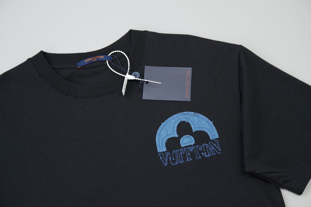 250527 New denim patchwork and embroidery T-shirt