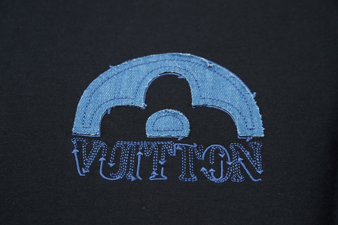 250527 New denim patchwork and embroidery T-shirt