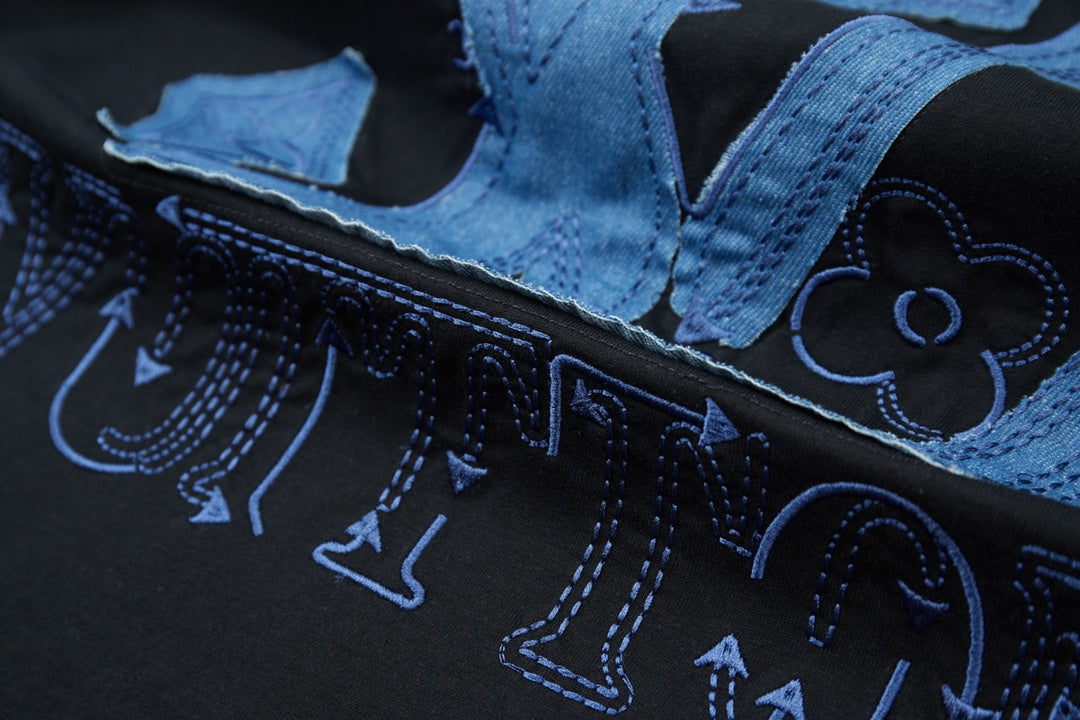 250527 New denim patchwork and embroidery T-shirt