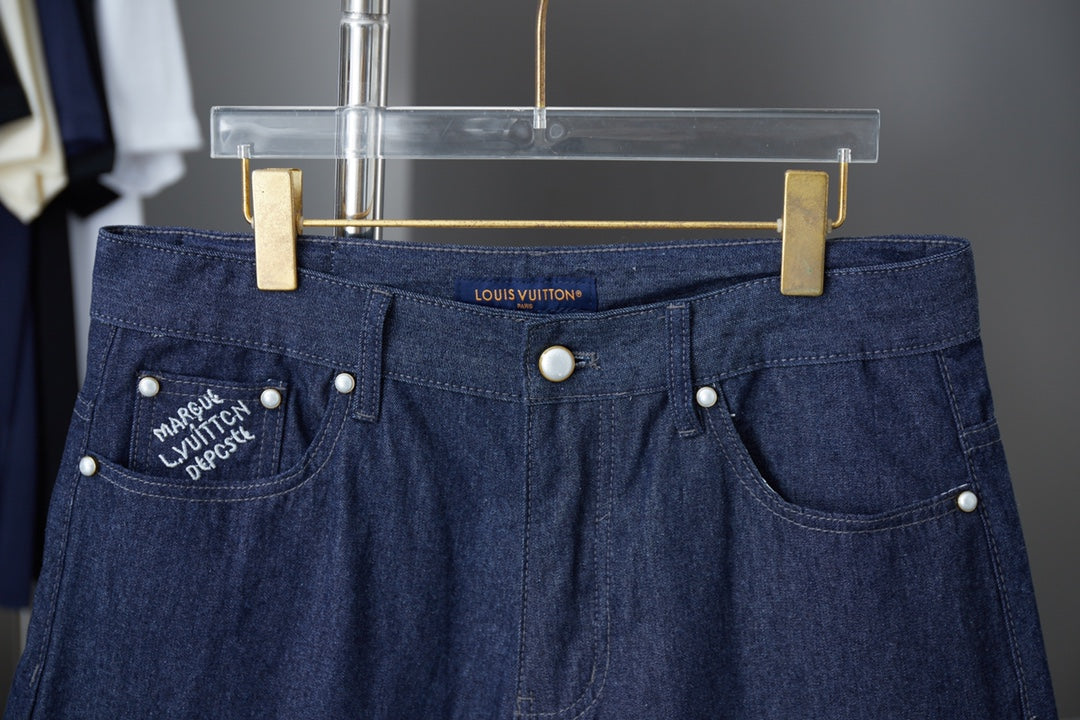 250604 New high-end letter-embroidered denim shorts