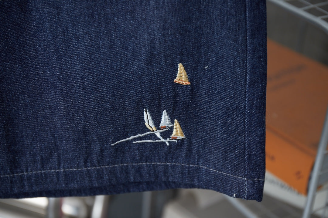 250604 New high-end letter-embroidered denim shorts