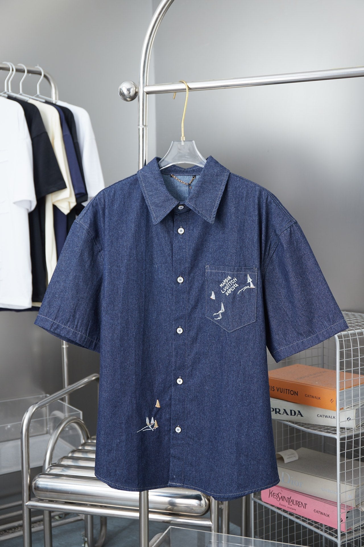 250604 New high-end letter embroidery denim shirt waistcoat