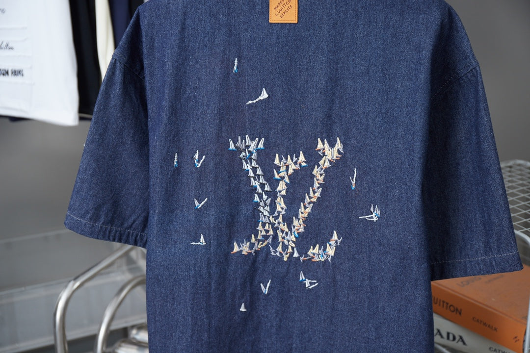 250604 New high-end letter embroidery denim shirt waistcoat
