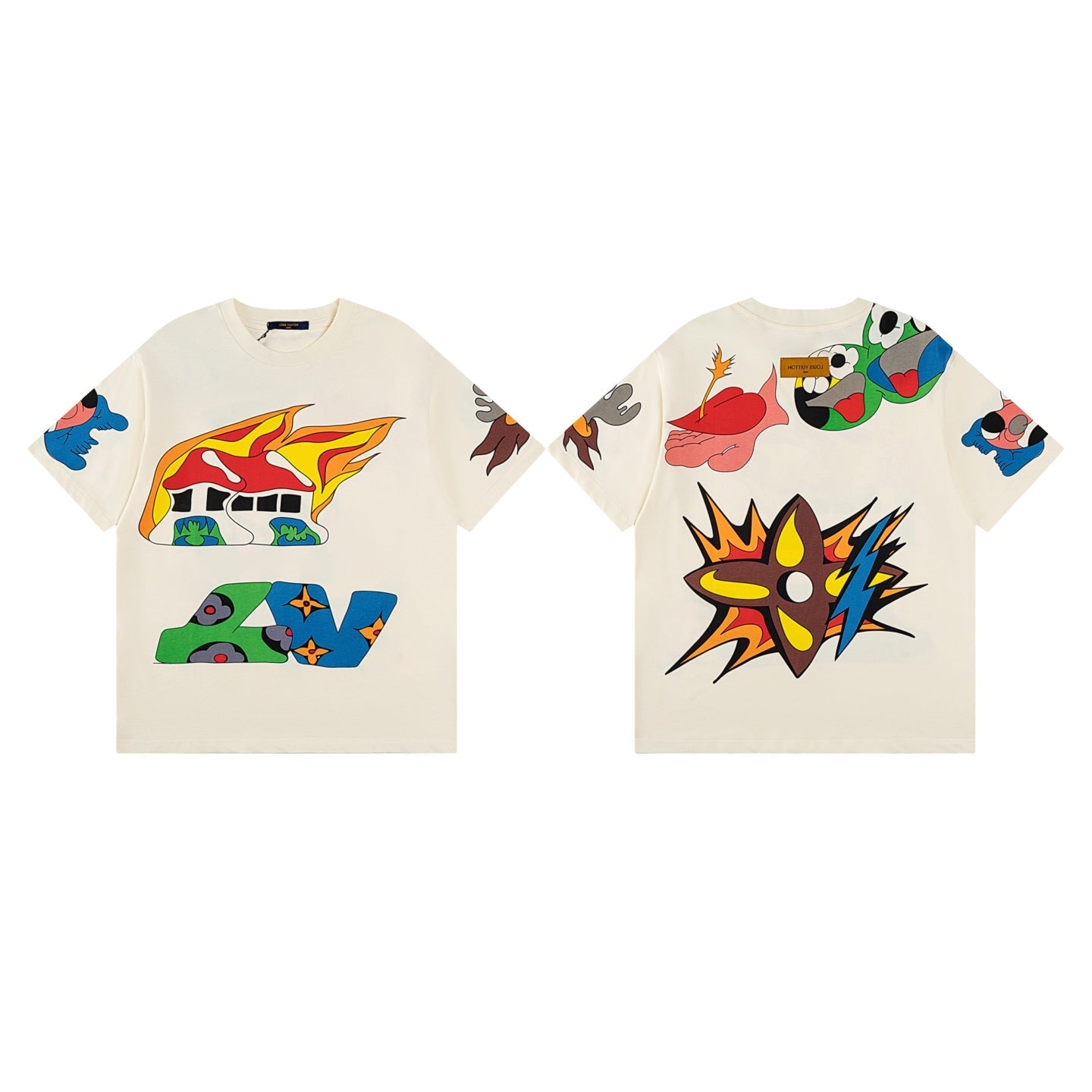 250604 New front and rear printed locomotive flame graffiti T-shirt