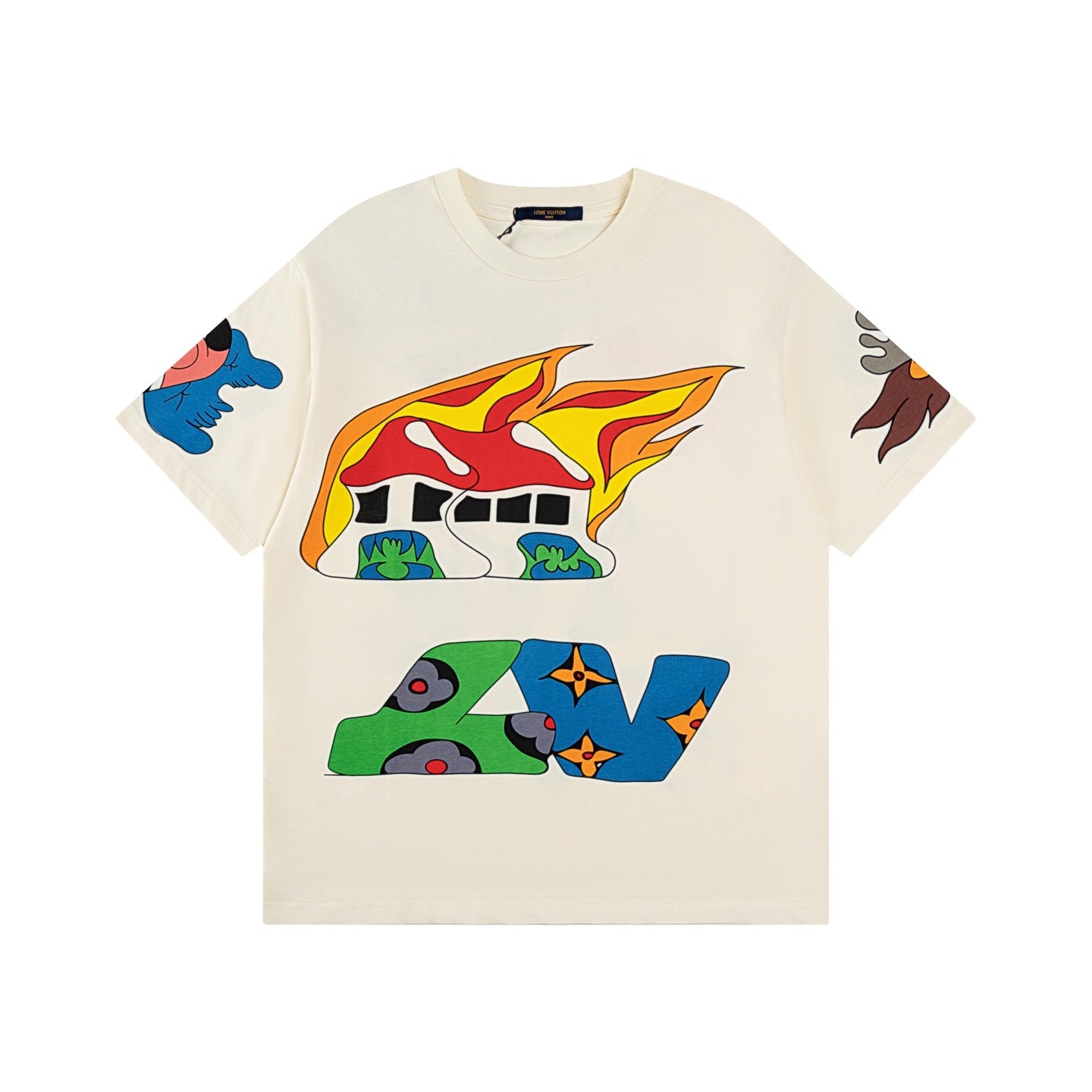 250604 New front and rear printed locomotive flame graffiti T-shirt