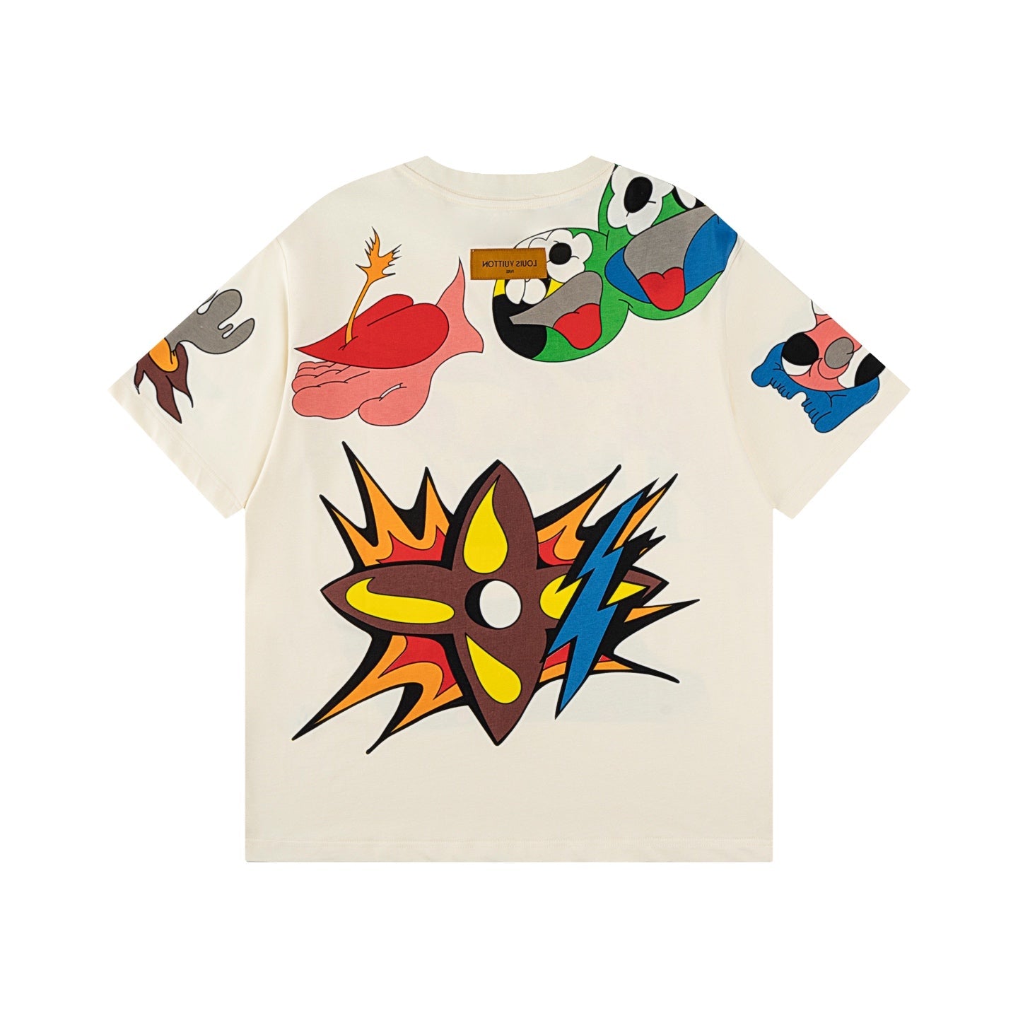 250604 New front and rear printed locomotive flame graffiti T-shirt