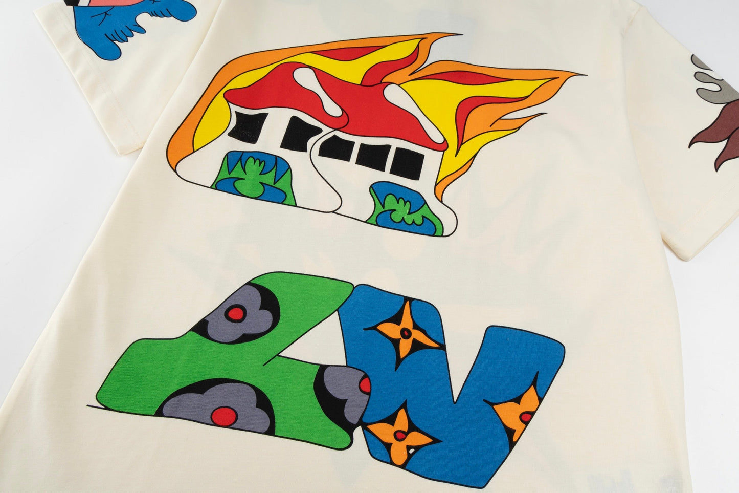 250604 New front and rear printed locomotive flame graffiti T-shirt