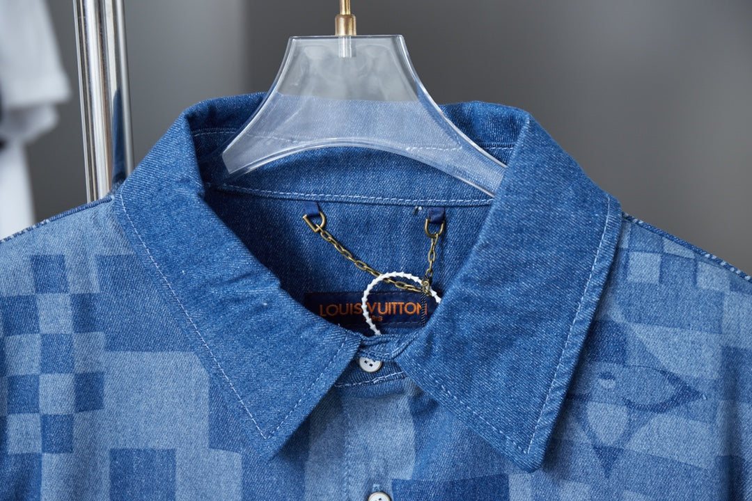 250604 New high-quality Mosaic checkered denim vest shirt