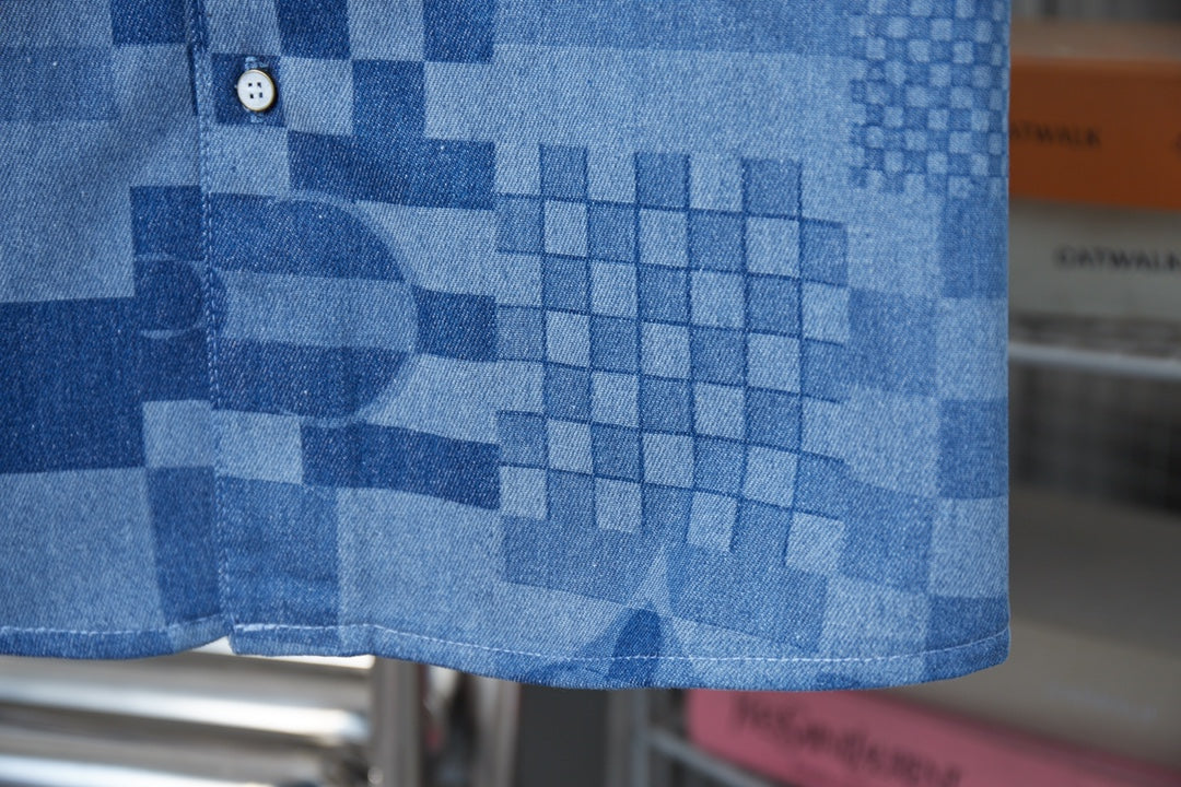 250604 New high-quality Mosaic checkered denim vest shirt