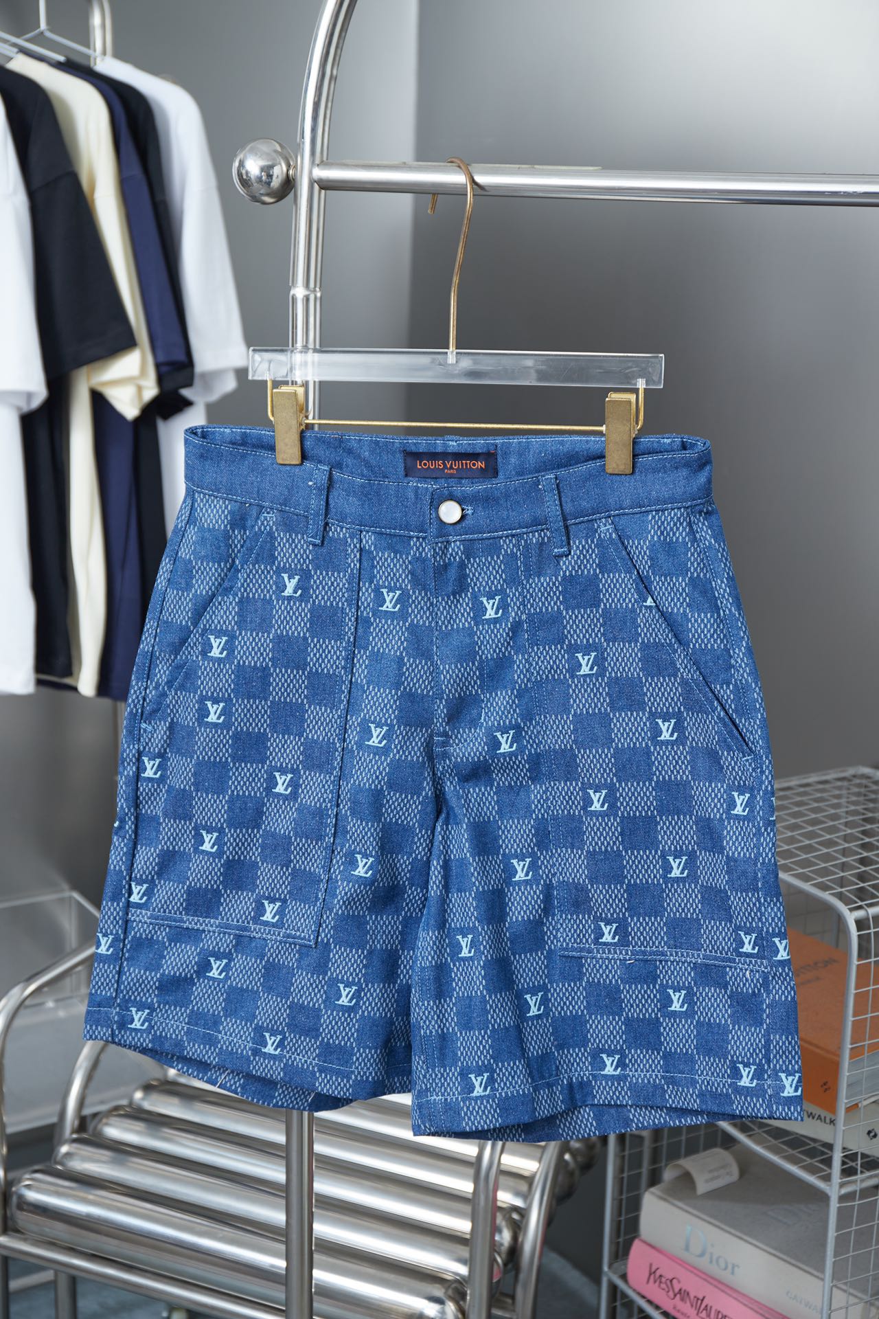 250604 New high-quality Mosaic checkered denim shorts