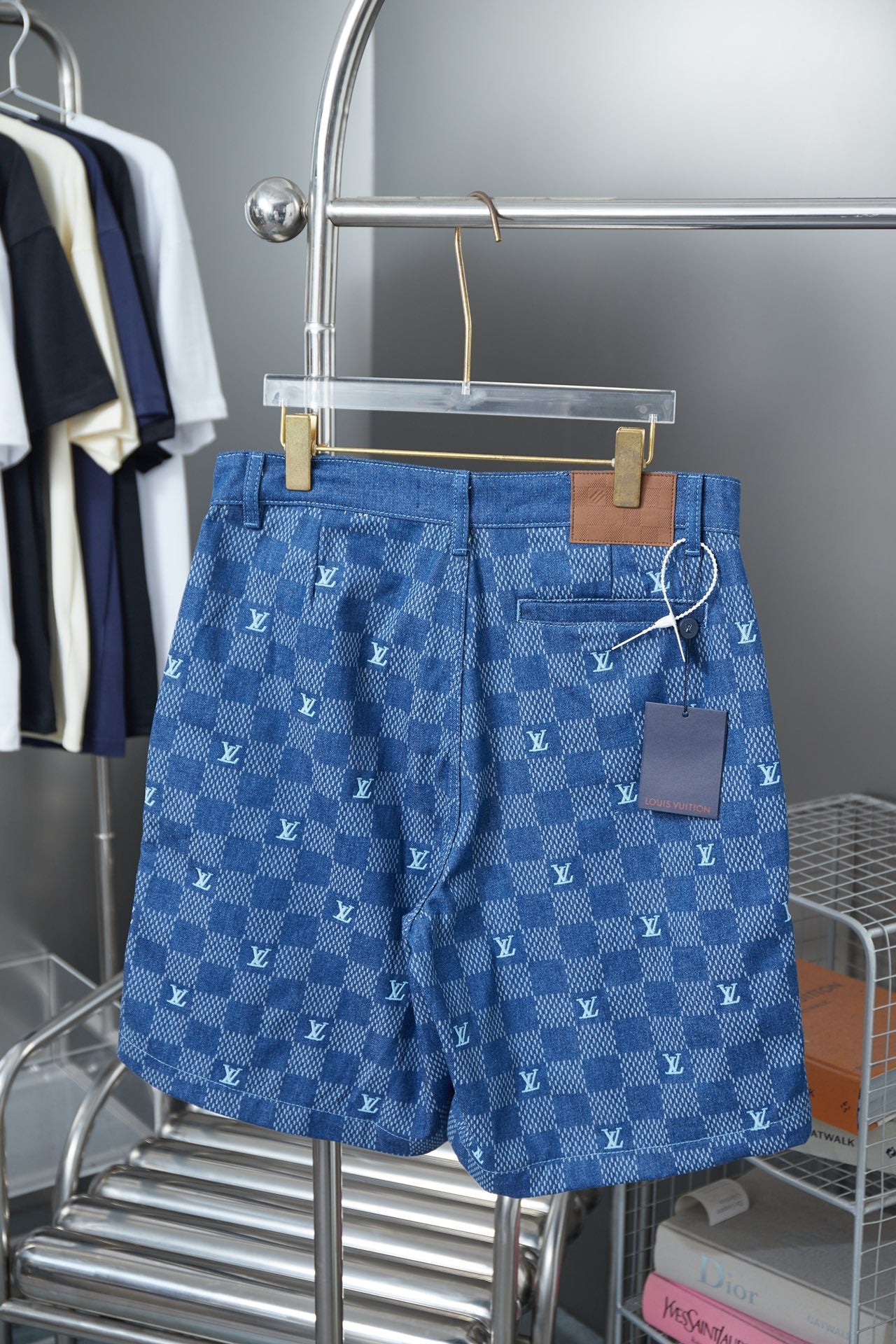 250604 New high-quality Mosaic checkered denim shorts