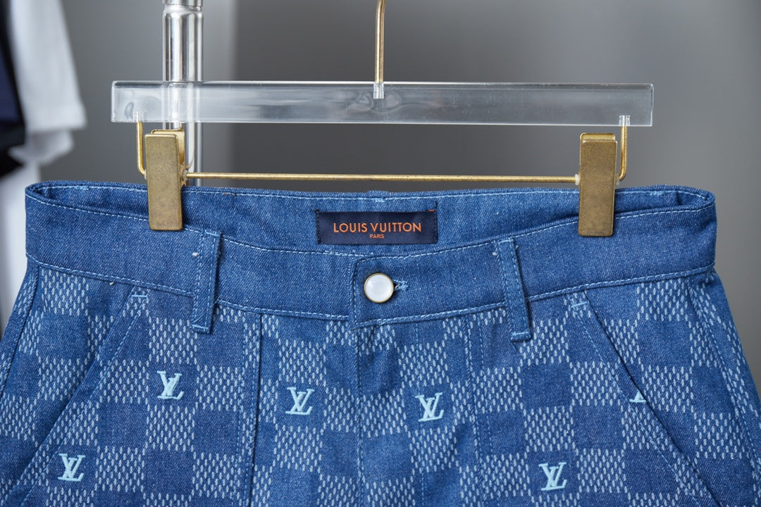 250604 New high-quality Mosaic checkered denim shorts