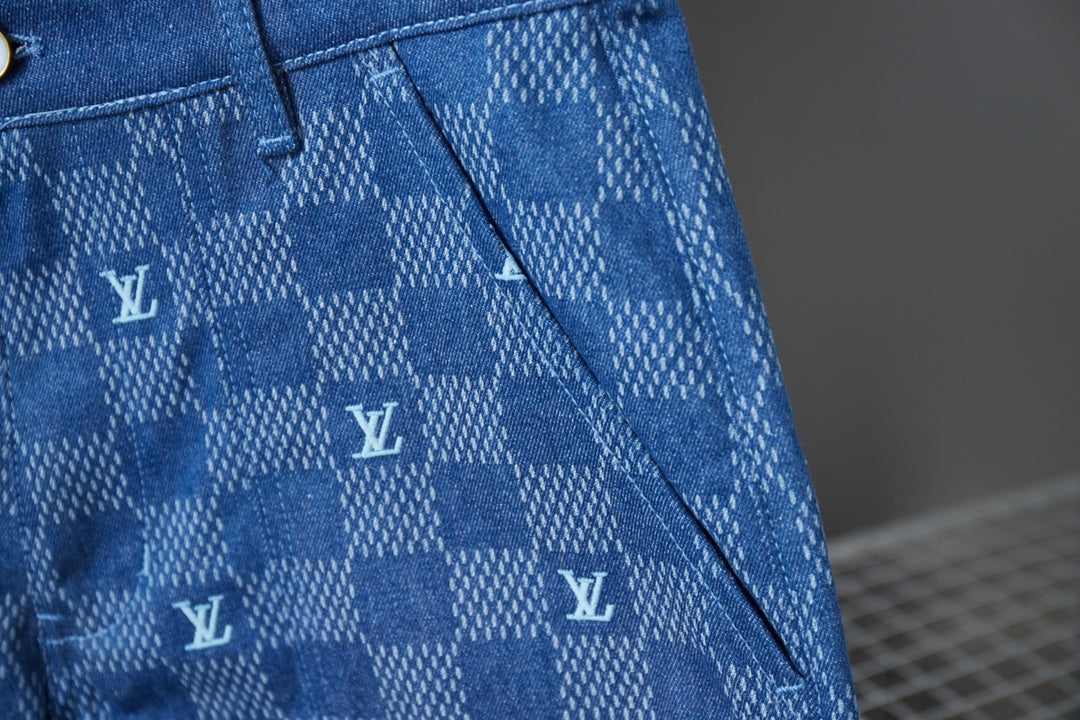 250604 New high-quality Mosaic checkered denim shorts