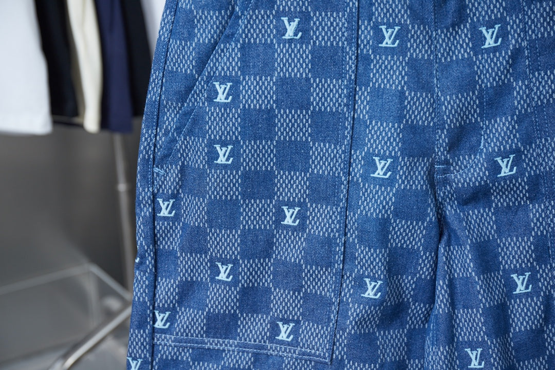 250604 New high-quality Mosaic checkered denim shorts