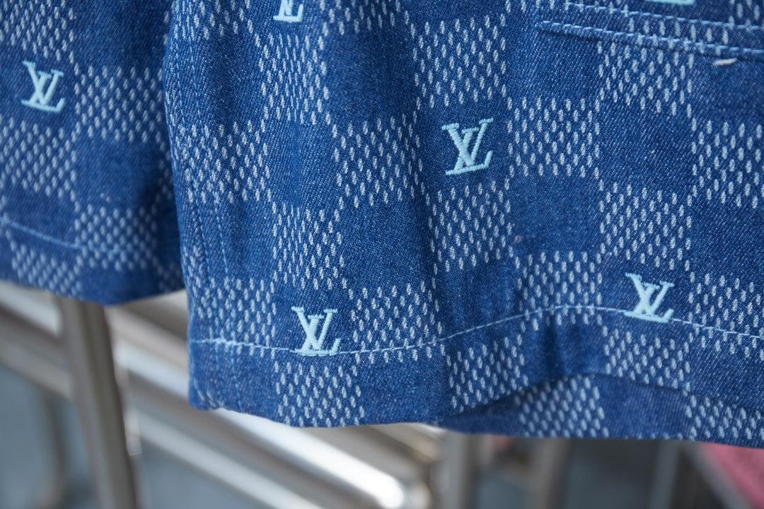 250604 New high-quality Mosaic checkered denim shorts