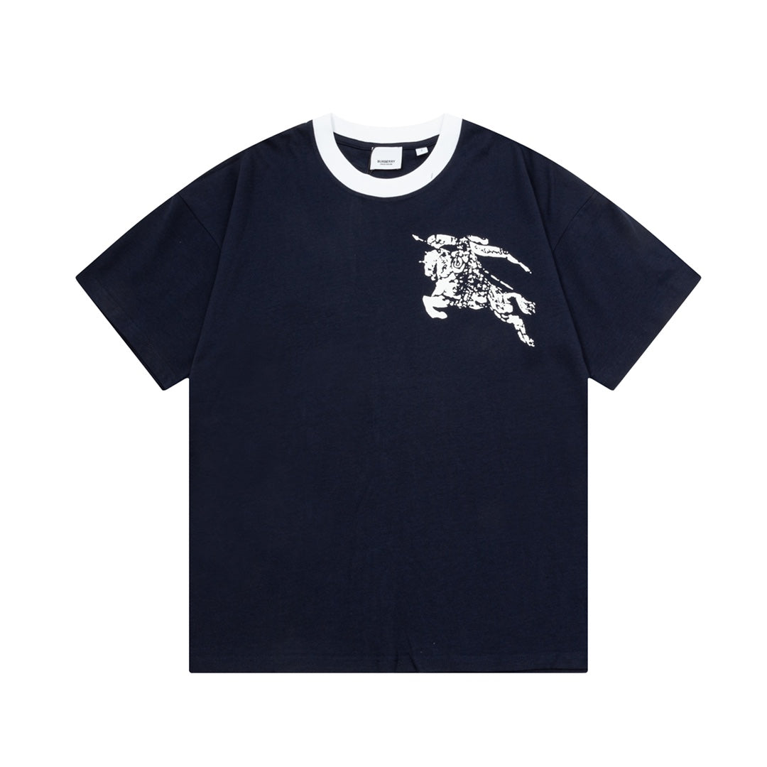 250604 New high-quality spliced collar warhorse T-shirt