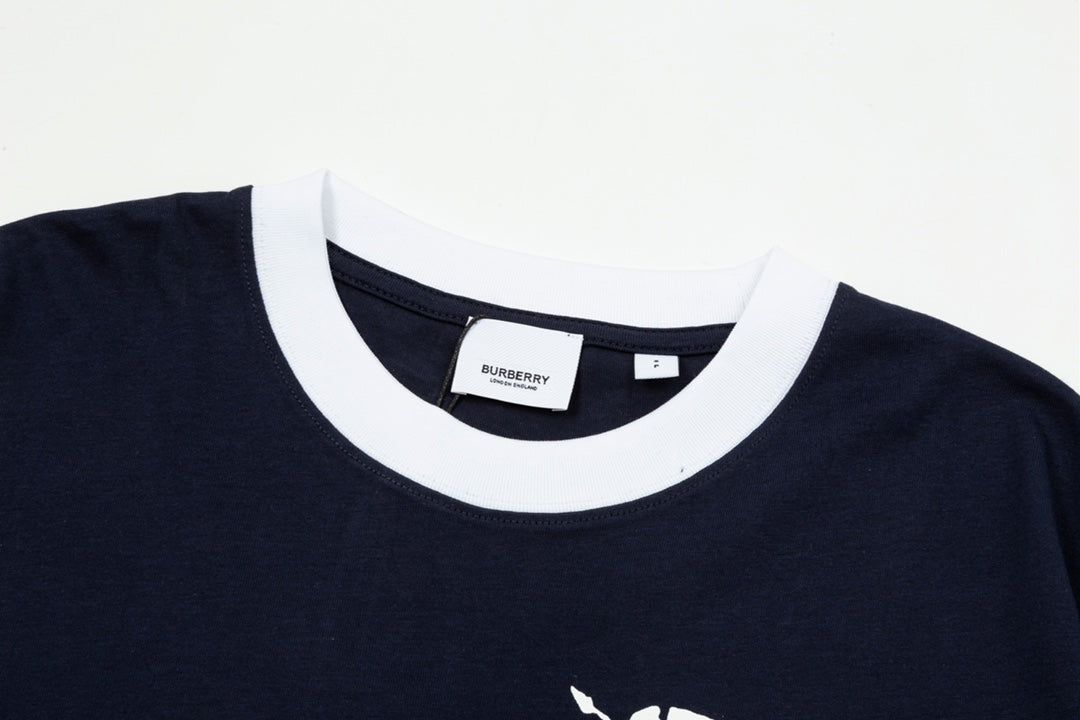 250604 New high-quality spliced collar warhorse T-shirt