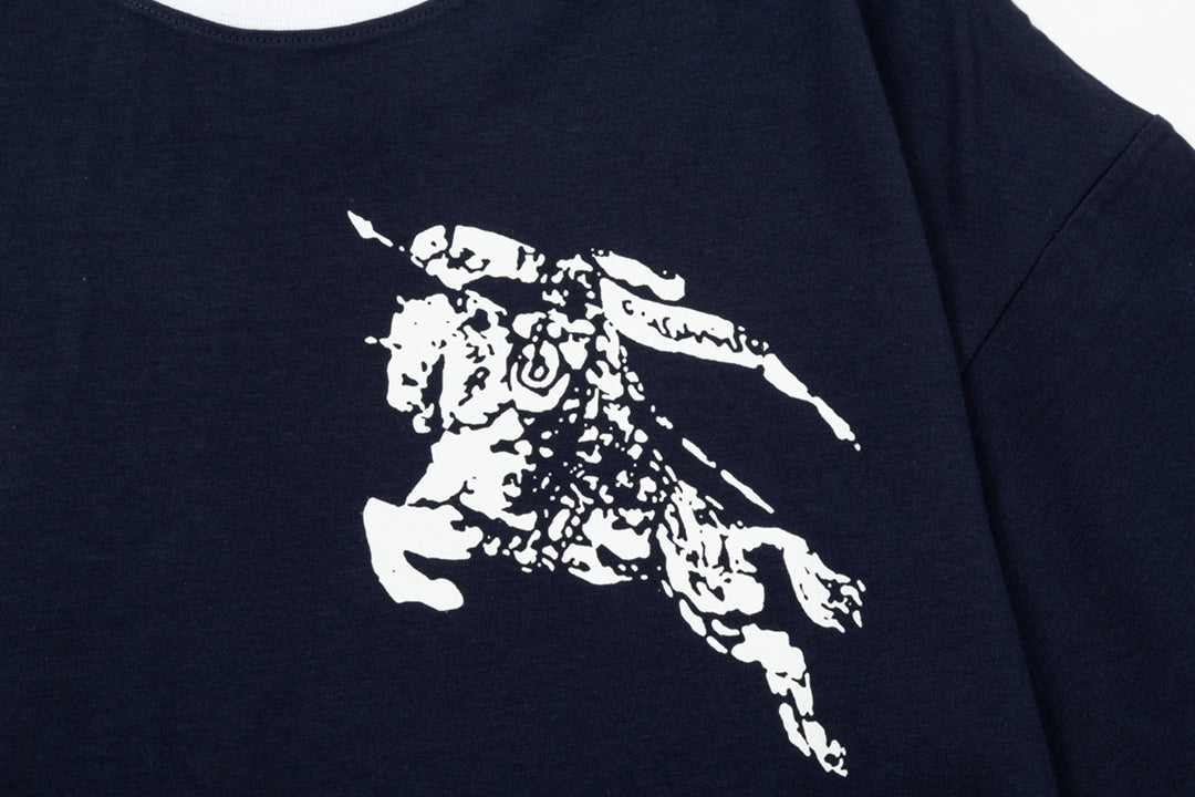 250604 New high-quality spliced collar warhorse T-shirt