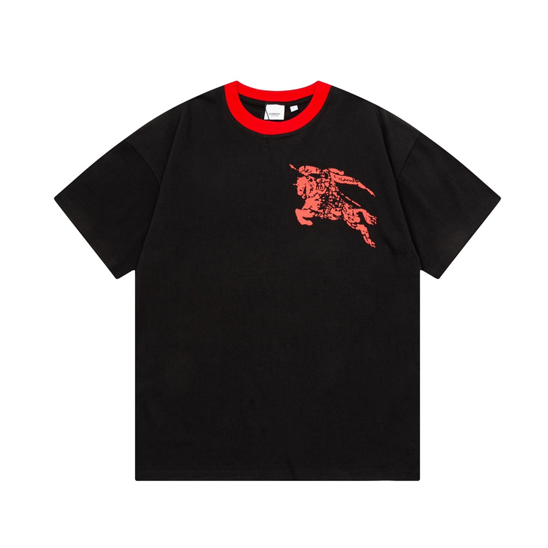 250604 New high-quality spliced collar warhorse T-shirt