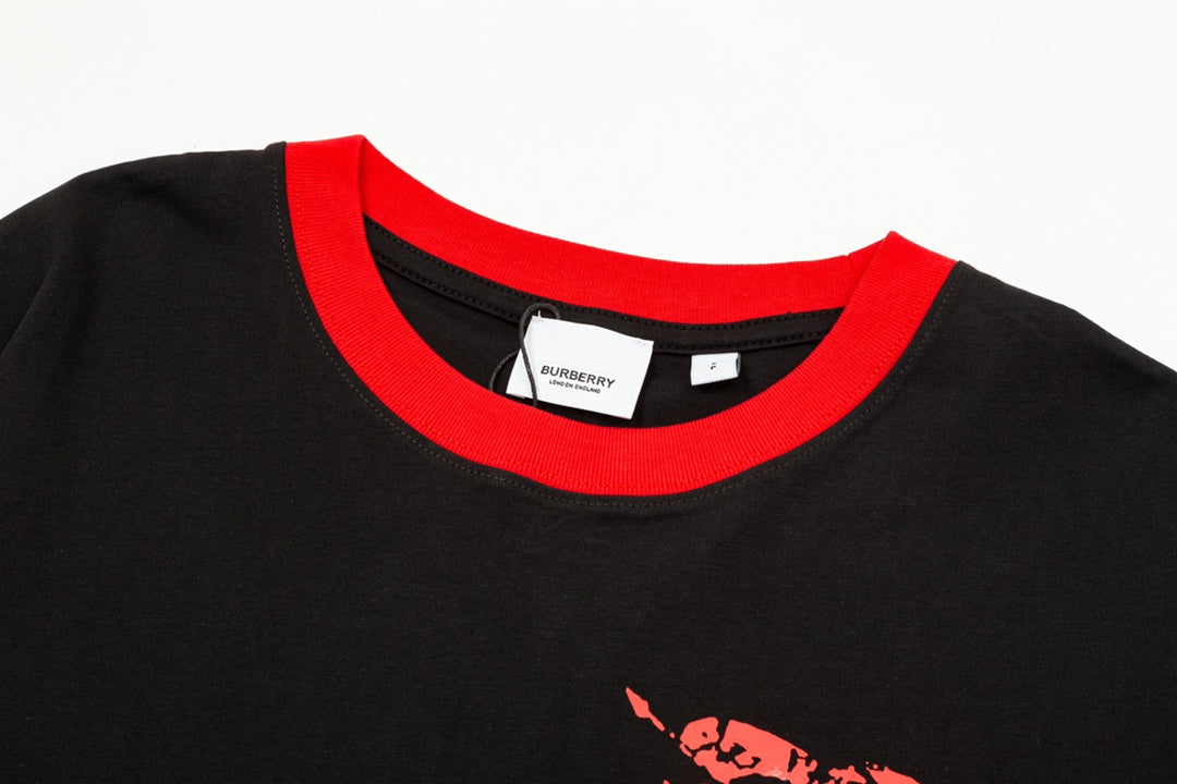 250604 New high-quality spliced collar warhorse T-shirt
