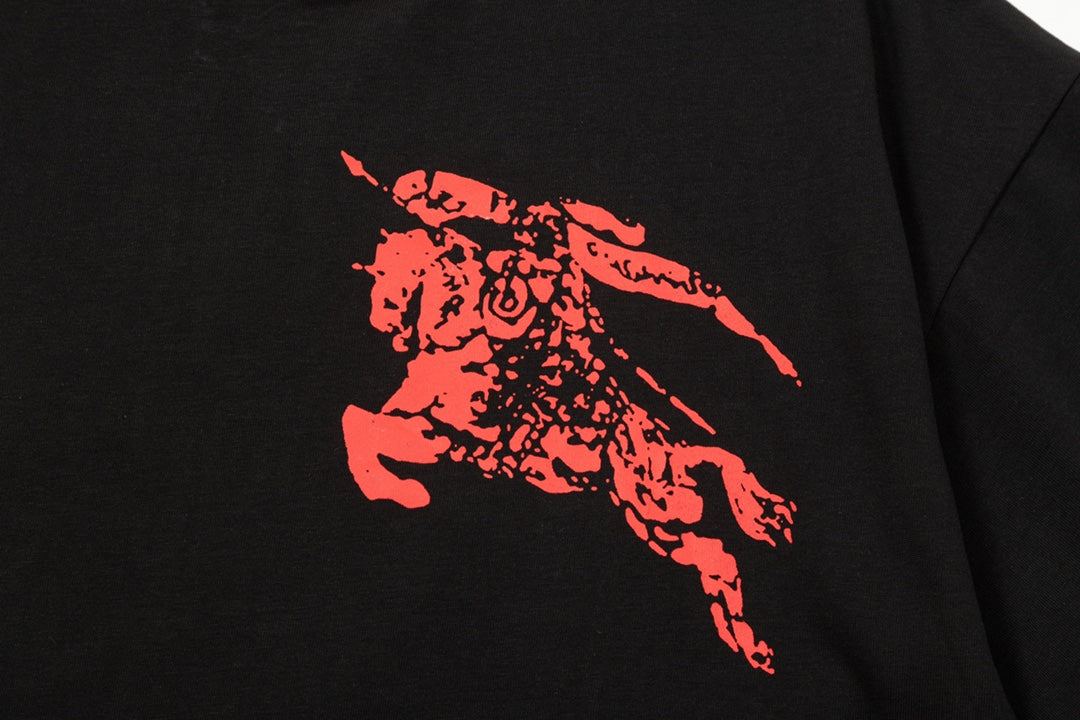 250604 New high-quality spliced collar warhorse T-shirt