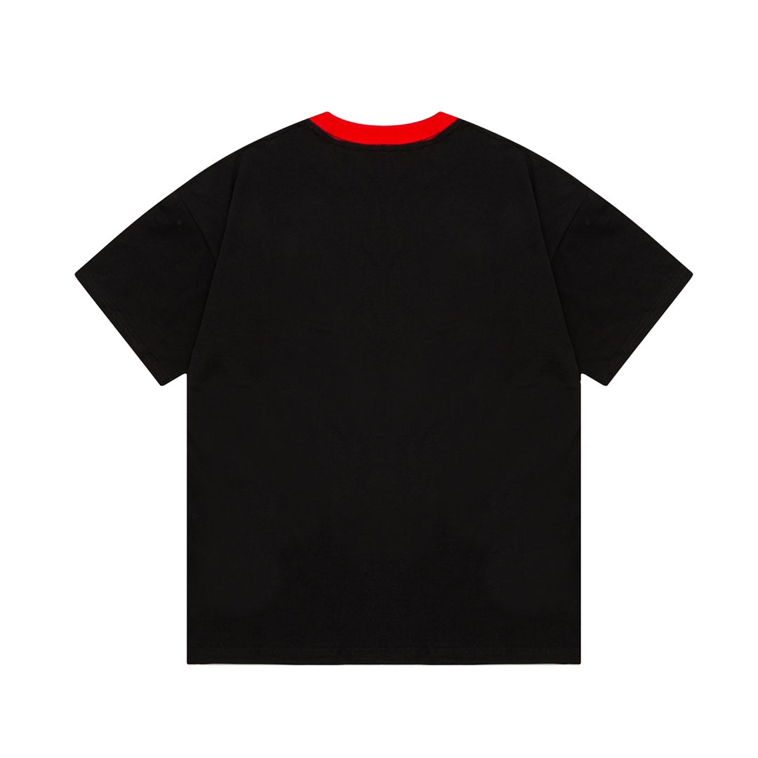 250604 New high-quality spliced collar warhorse T-shirt
