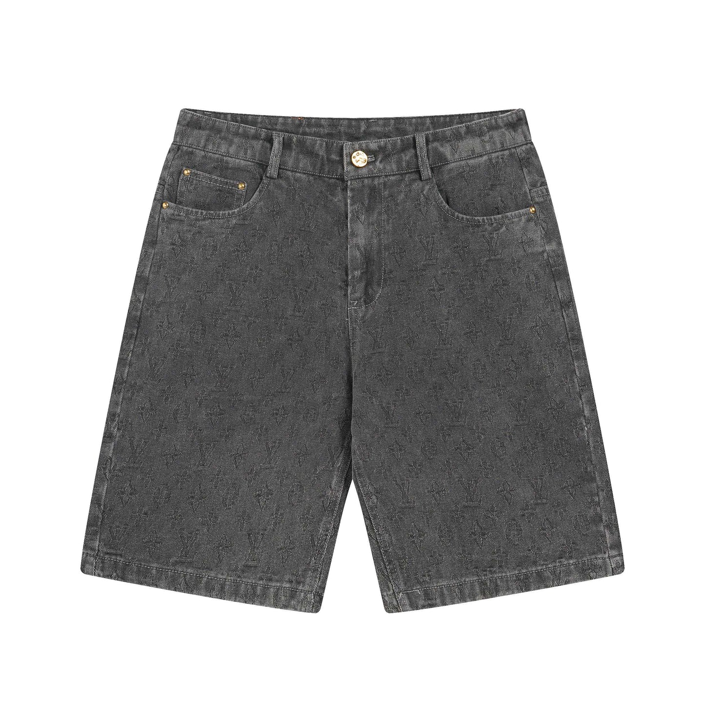 250604 New dark-patterned full-print jacquard denim shorts