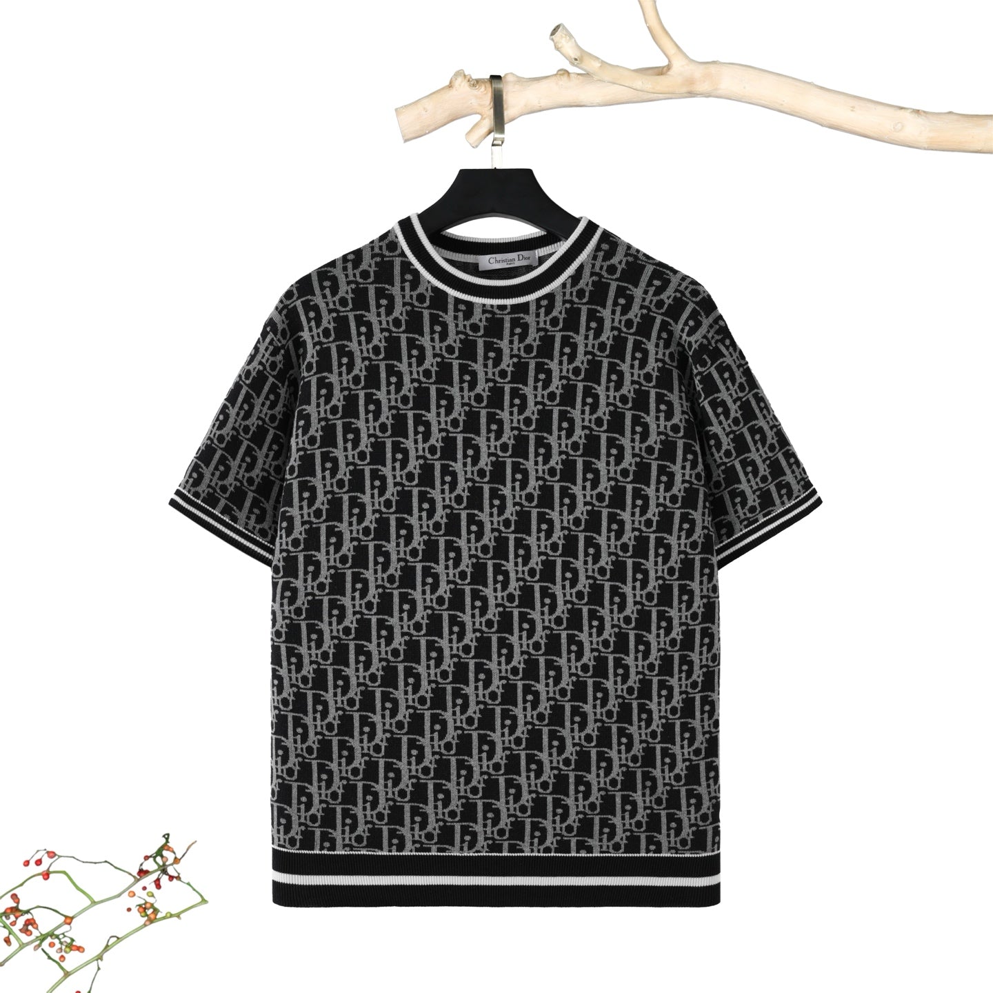 250617 New high-quality jacquard round-neck casual sweater T-shirt