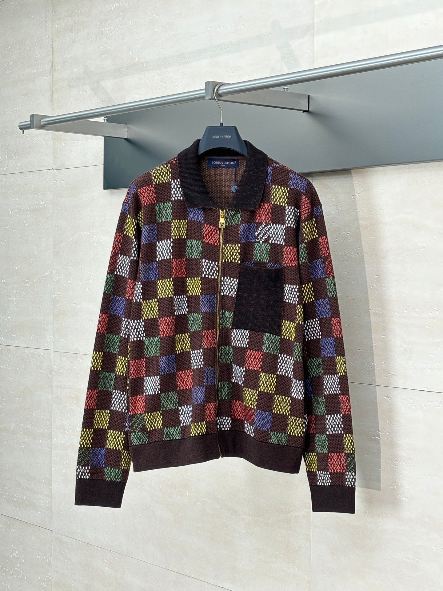 250624 A new high-quality colored checkered embossed jacquard knitted suit jacket