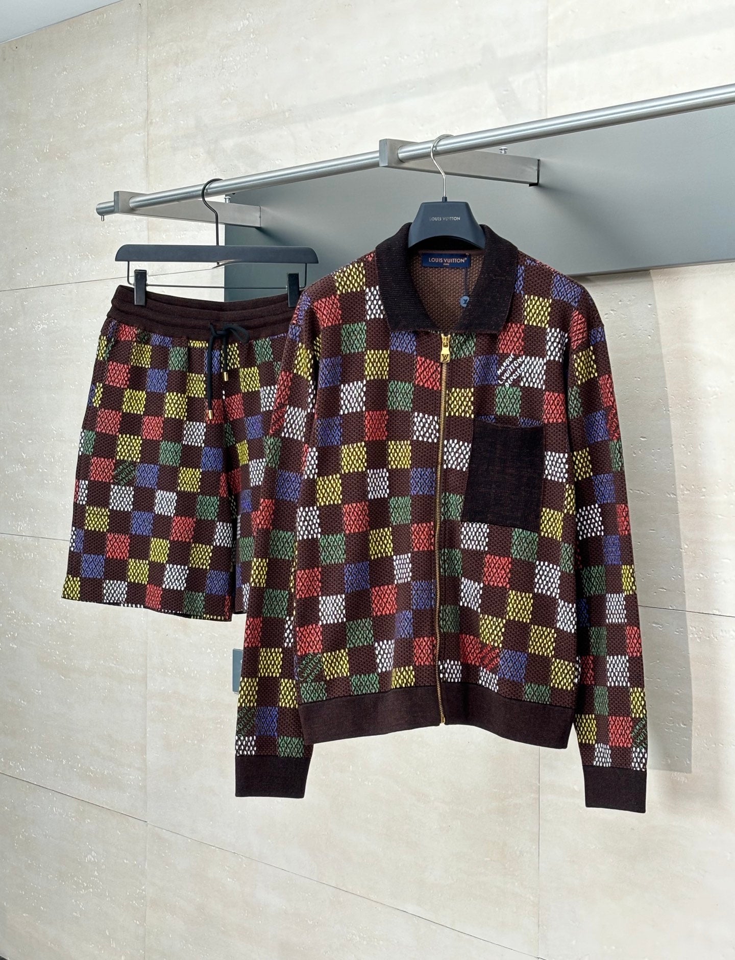 250624 A new high-quality colored checkered embossed jacquard knitted suit jacket