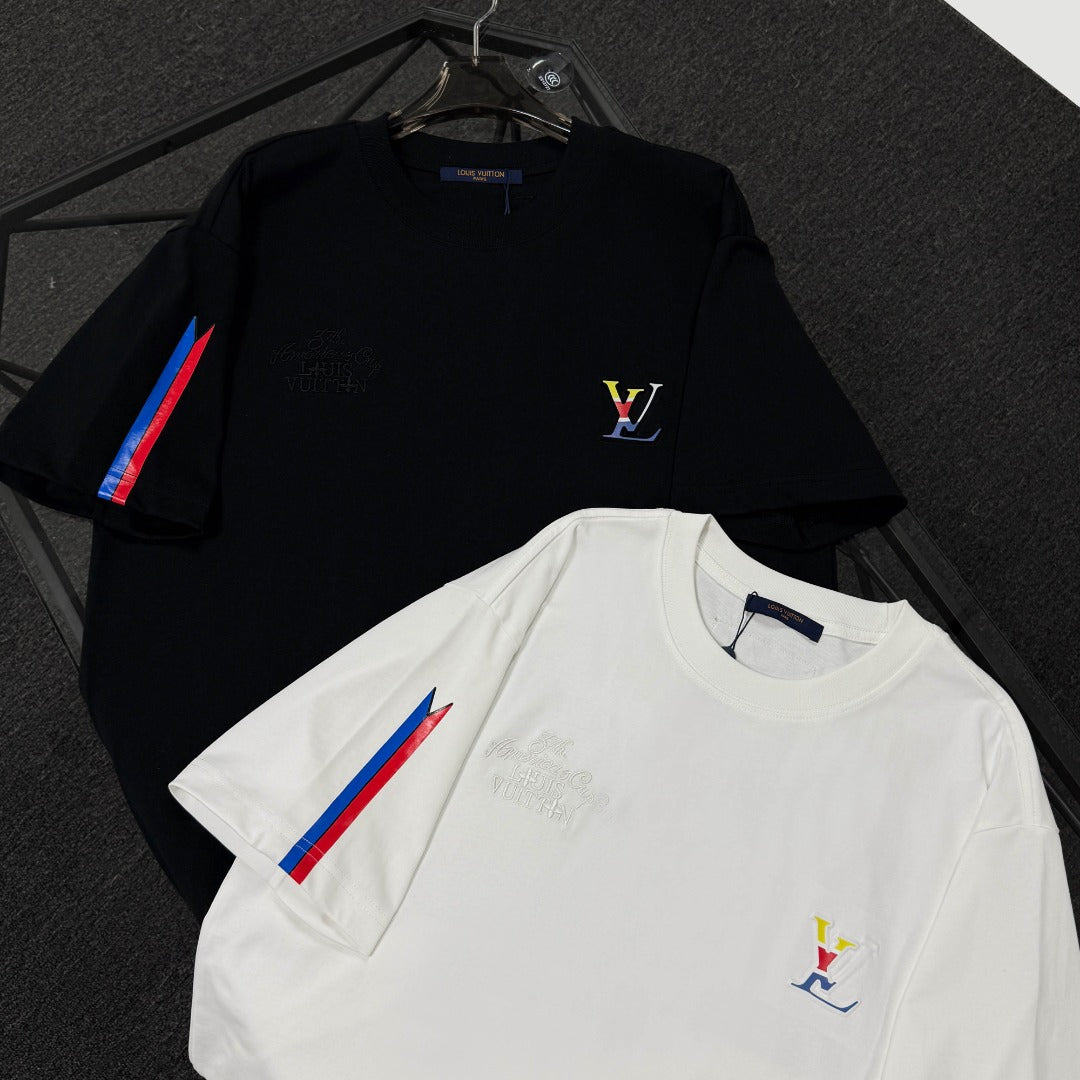 250624 New high-quality, simple cuff patchwork T-shirt