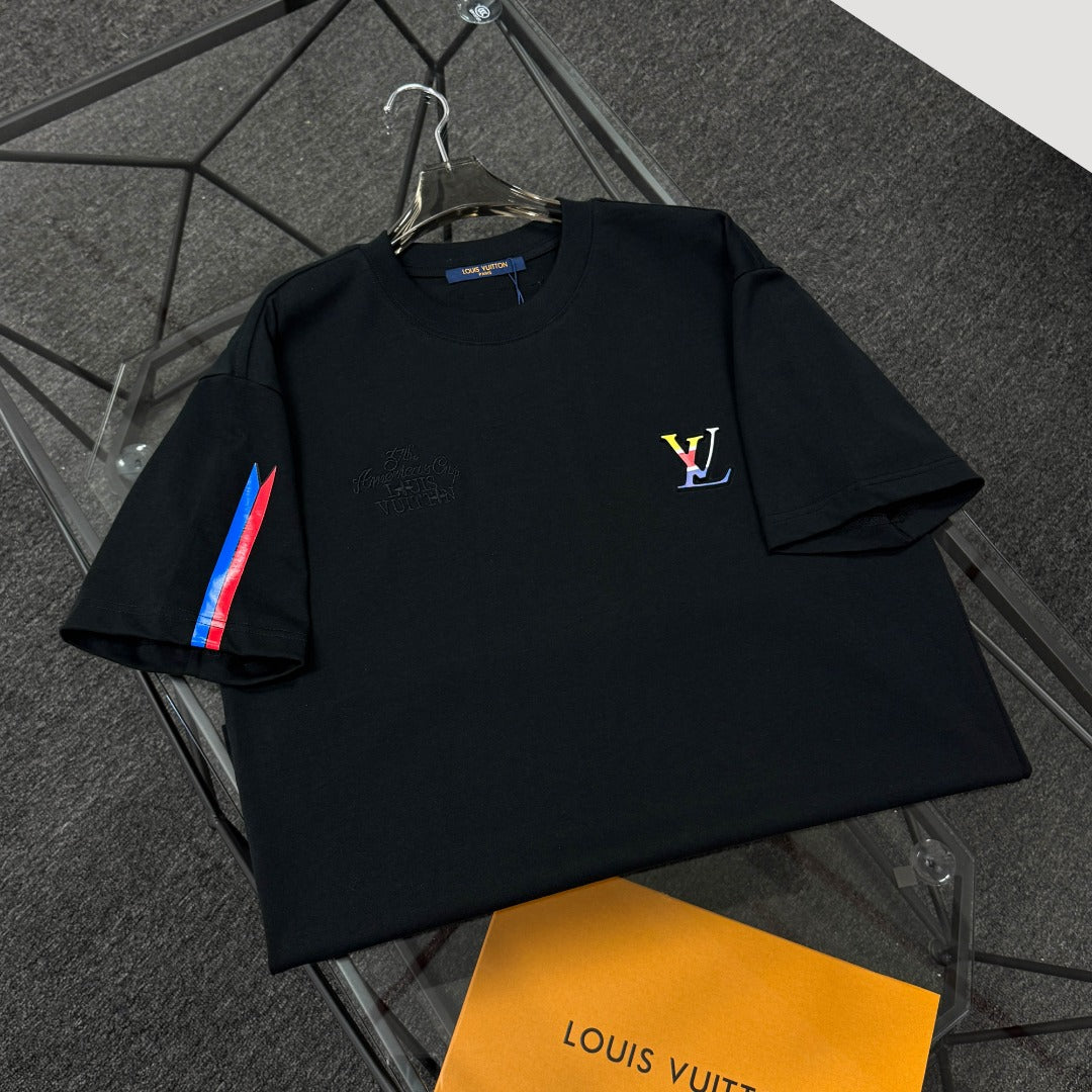 250624 New high-quality, simple cuff patchwork T-shirt