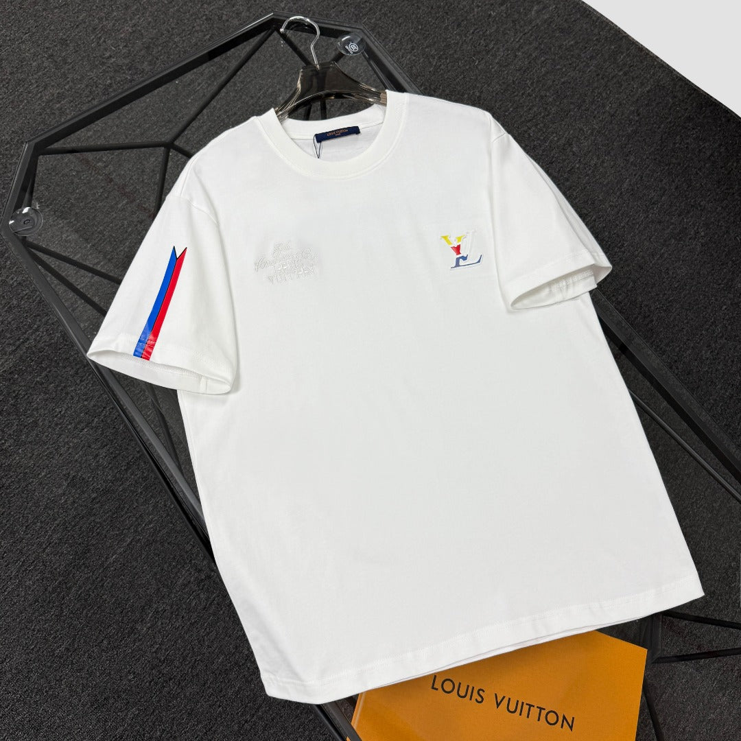 250624 New high-quality, simple cuff patchwork T-shirt