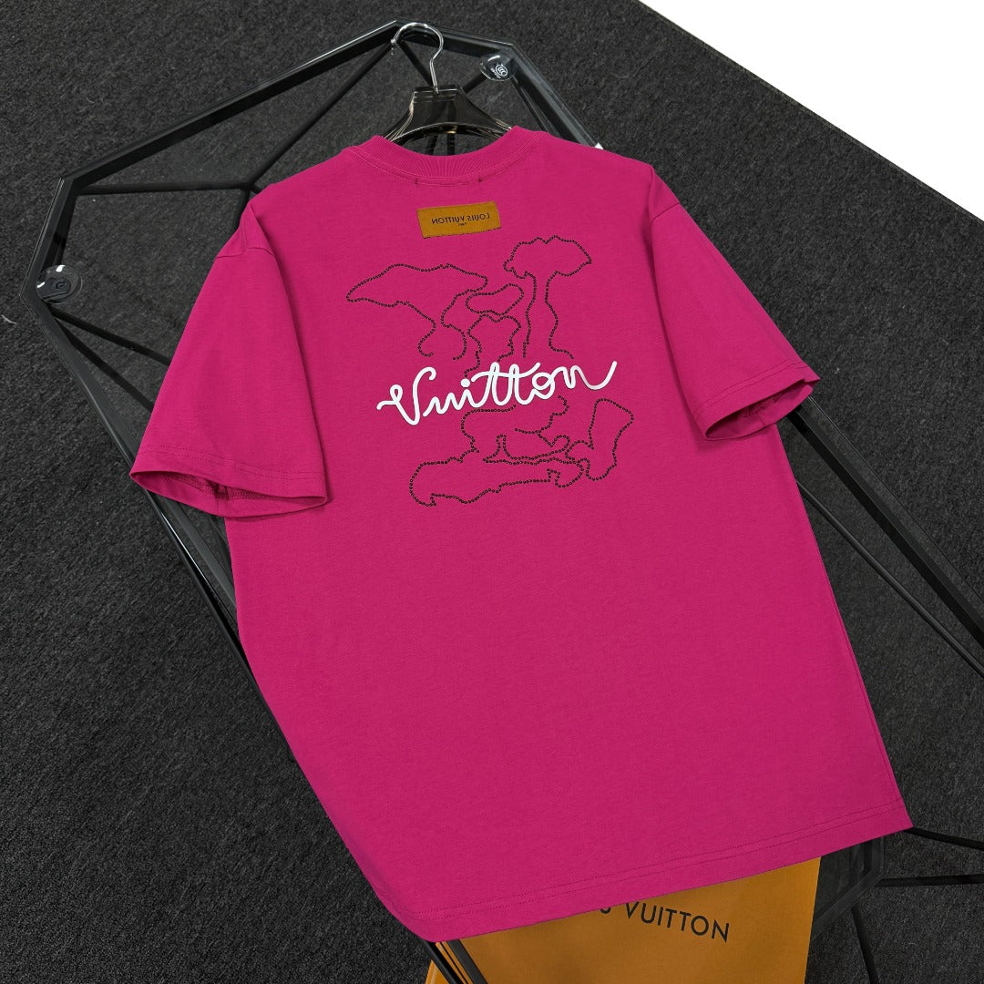 250624 New high-quality beaded embroidery T-shirt
