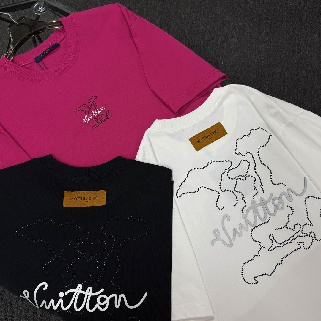 250624 New high-quality beaded embroidery T-shirt