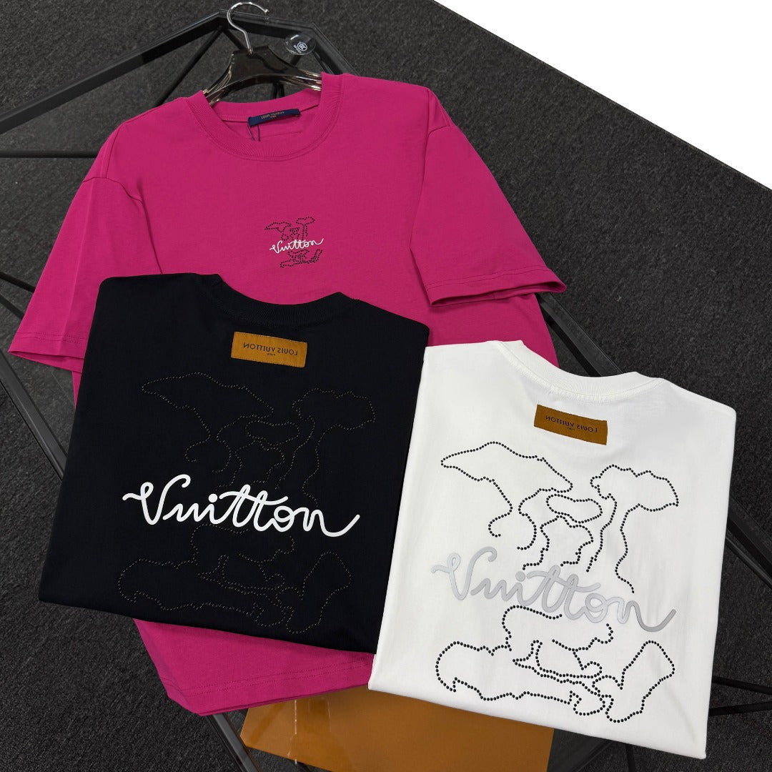 250624 New high-quality beaded embroidery T-shirt