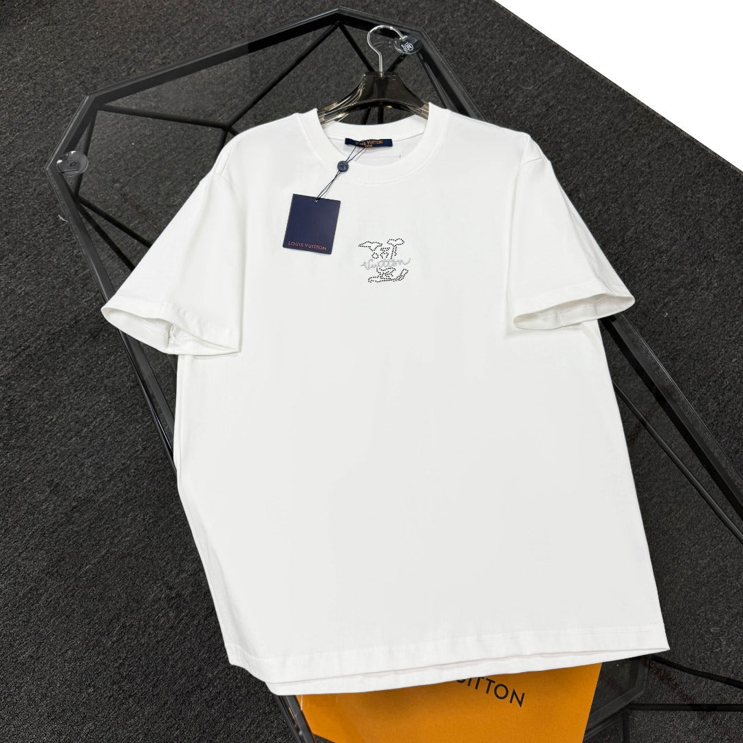250624 New high-quality beaded embroidery T-shirt