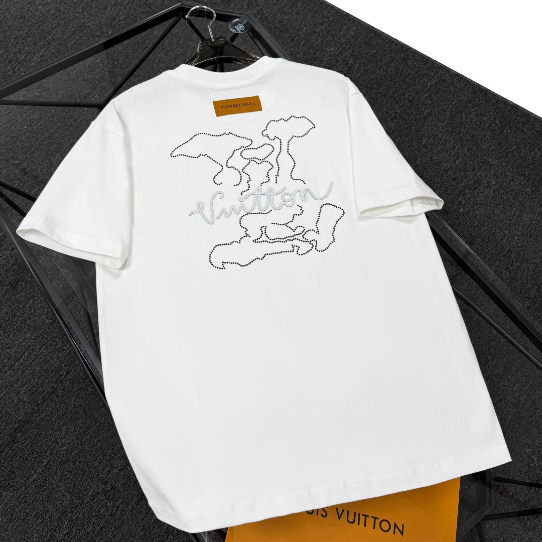 250624 New high-quality beaded embroidery T-shirt